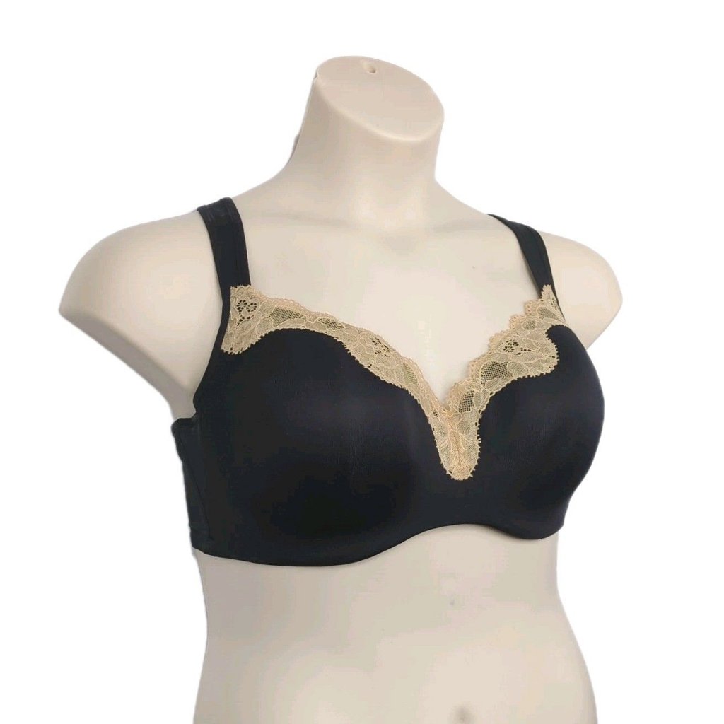 Lane Bryant Cacique Womens Bra Smooth Balconette U/W Size 44c Black W/ Lace